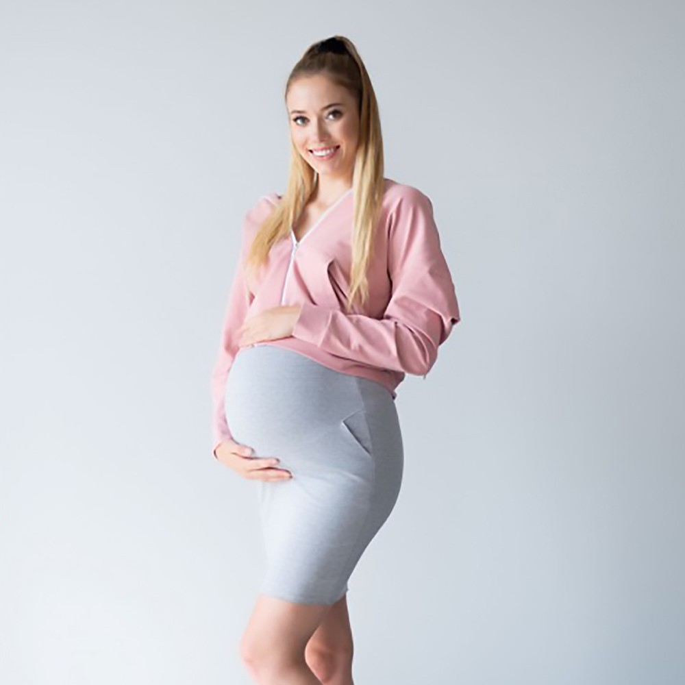 Těhotenská sukně Miracle se zvýšeným pasem světle šedá.
