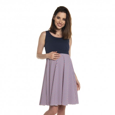 Těhotenské a kojící šaty SILVIA - tmavě modrá s krémově modrou sukní