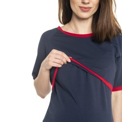 Těhotenské a kojící šaty LYNN - tmavě modrá červená