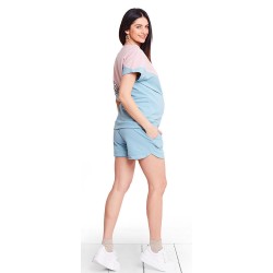 Těhotenská a kojící halenka DIVINE SUMMER - modrá růžová vzor