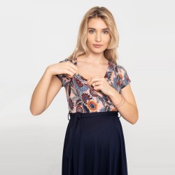 Těhotenské a kojící šaty ROXANE krátký rukáv - modrá meruňkový vzor