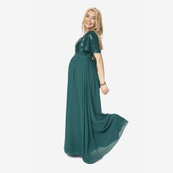 Těhotenské večerní šaty FLORINA - tmavě zelená