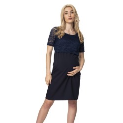 Těhotenské a kojící krajkové šaty společenské BLANKA - tmavě modrá