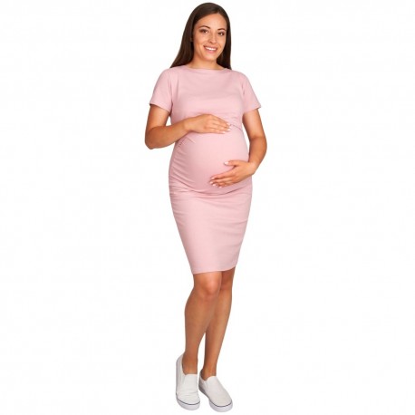 Těhotenské a kojící šaty s krátkým rukávem ANGELA - růžová