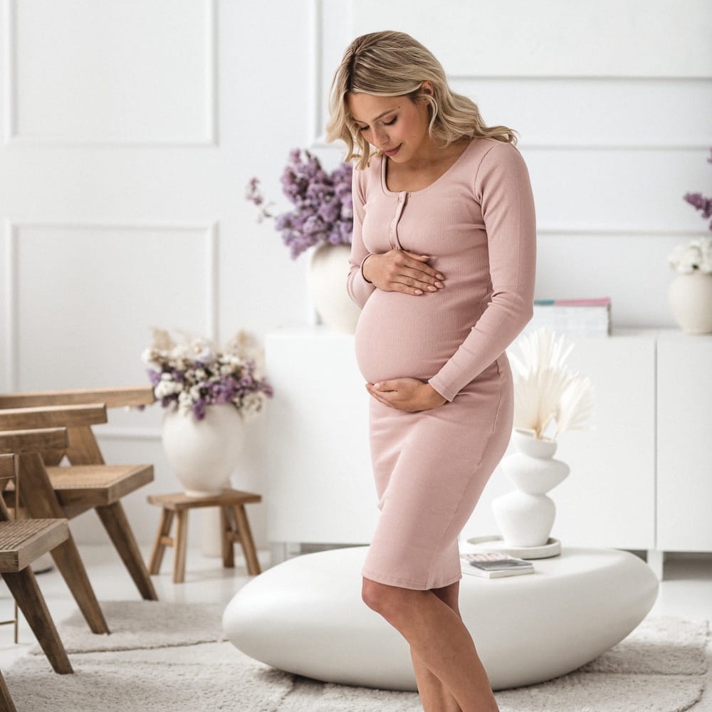 Těhotenské a kojící šaty Tummy - tělová růžová