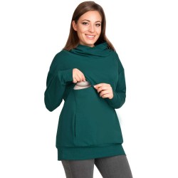 Teplá těhotenská a kojící mikina Lara v trendy střihu a elegantní lahvově zelené barvě.