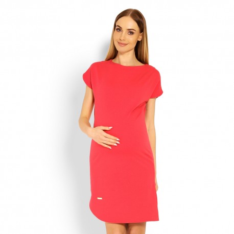 Těhotenské asymetrické elegantní šaty Lilian korálové