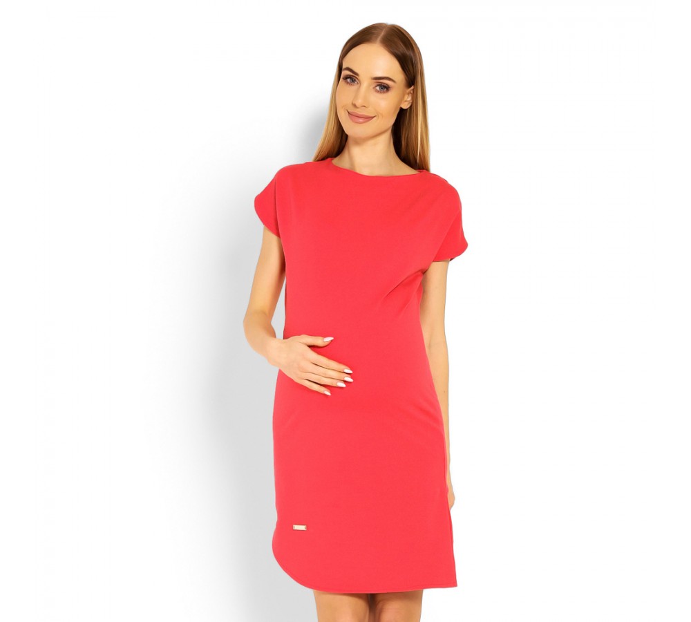 Těhotenské asymetrické elegantní šaty Lilian korálové
