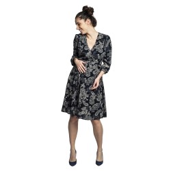 Těhotenské a kojící šaty VIVIEN  černá se vzorem.